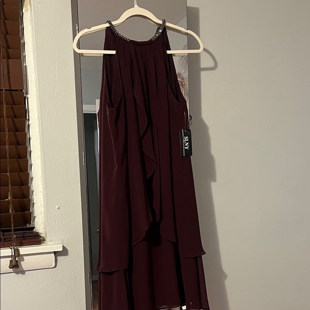 S.L. Fashions Deep Burgundy High Low Dress